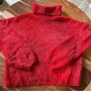 Red Chunky Knit Turtleneck Sweater